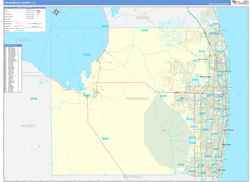 Palm Beach County, FL Wall Map Zip Code Basic Style 2023